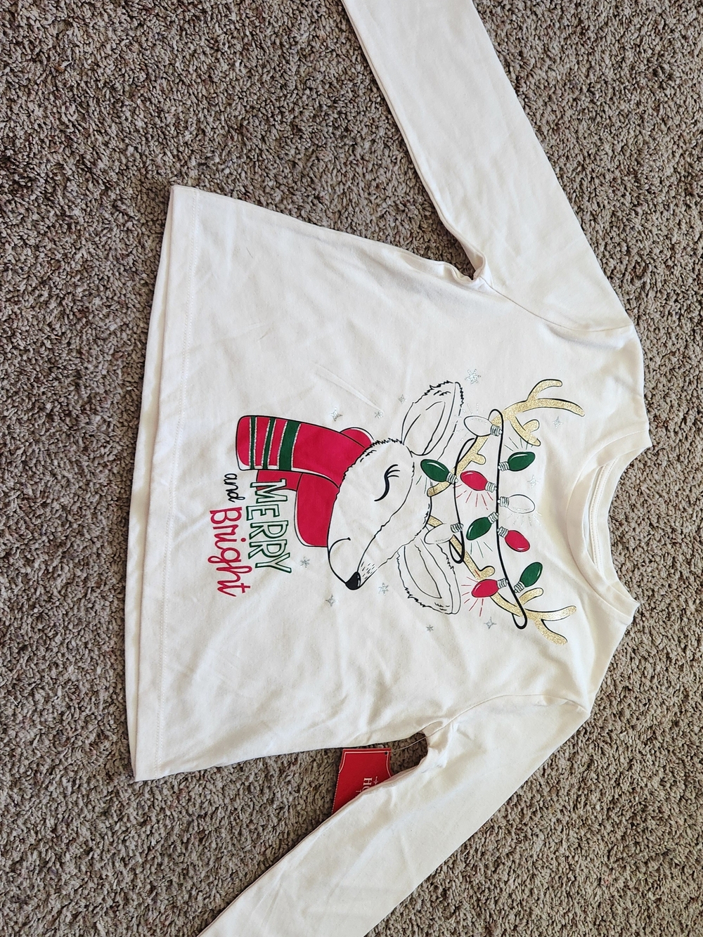 Merry and Bright Cream Kids Holiday Long-Sleeve Top Size M(7/8)